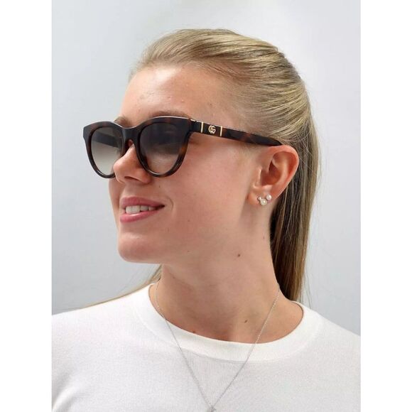 NEW Gucci GG0763S 002 Cat Eye Havana Brown Gradient Women Logo Sunglasses